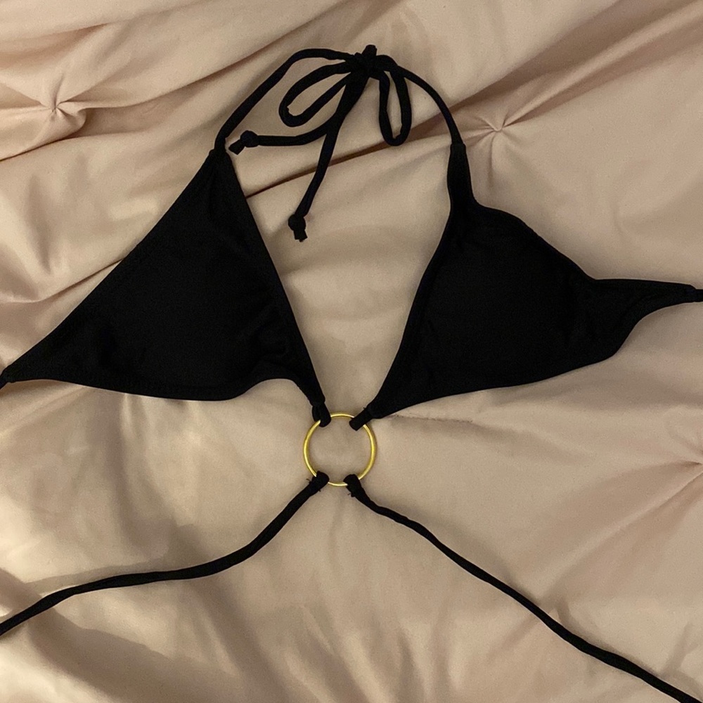 Shein black gold ring bikini with cross tie in front size XL